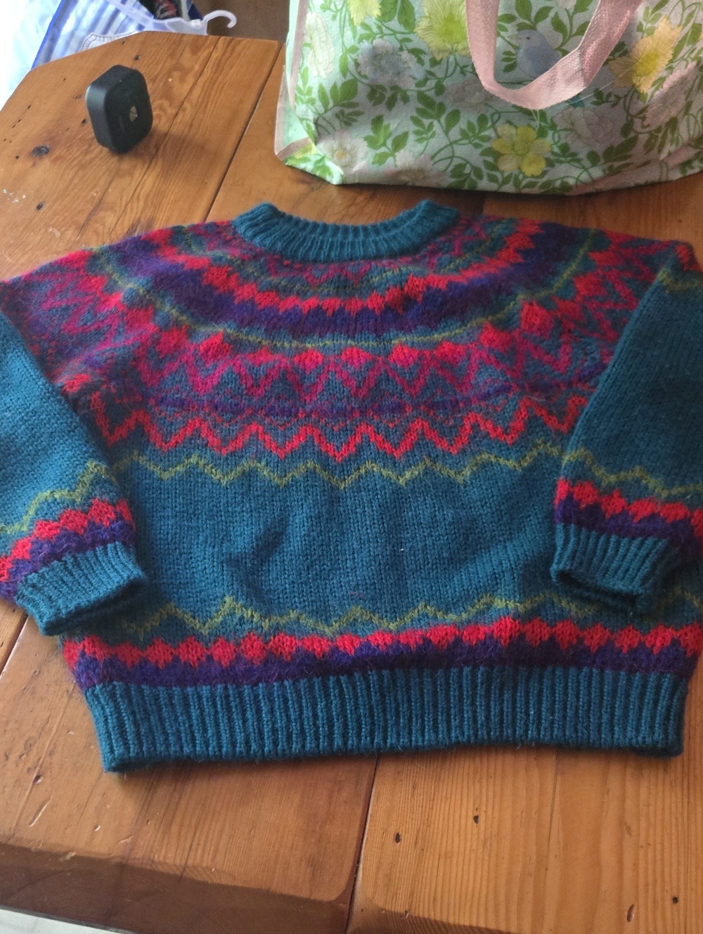 Vintage Le Moda Knitwear Hand Loomed Sz S Teal Fair Isle  Sweater